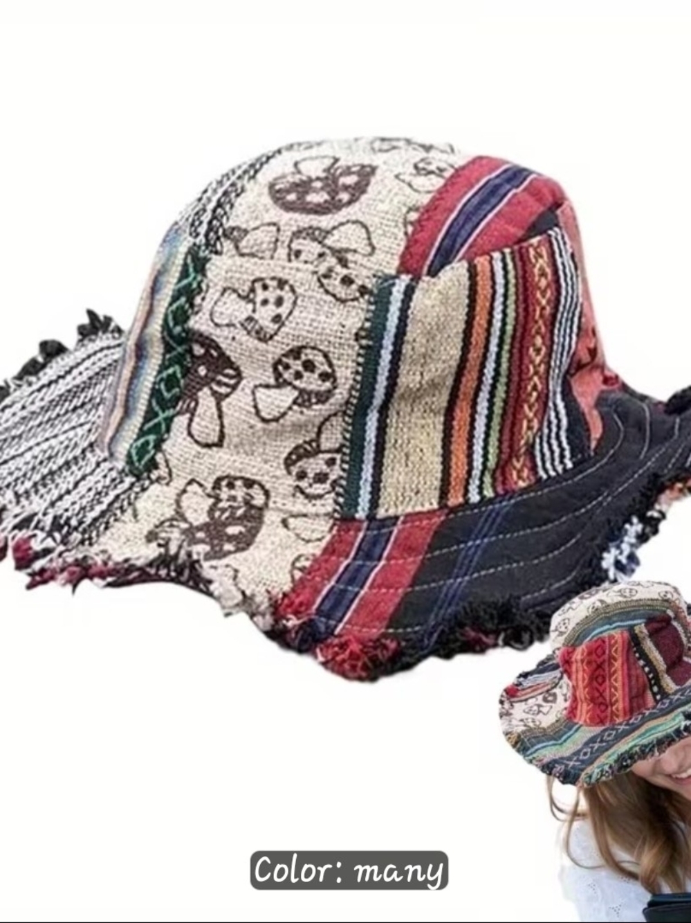 Striped Multi-Color Boho Sun Hat - Picture 2 of 3
